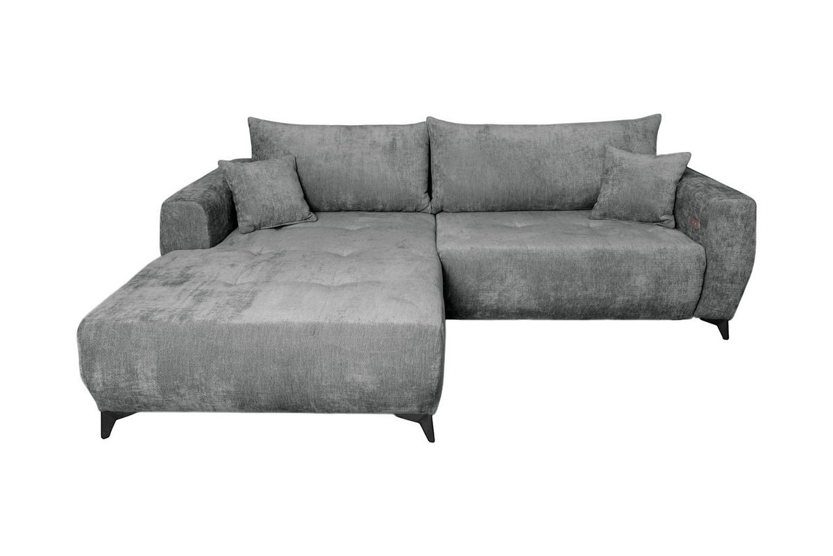 ECKSOFA BELARO Grau Chenille  - Schwarz/Grau, Design, Textil/Metall (177/246cm) - P & B