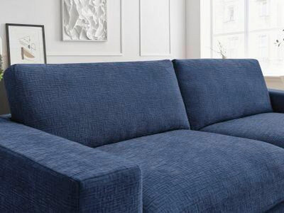 ECKSOFA Ottomane rechts  LEONARD  Dunkelblau Struktur  - Schwarz/Dunkelblau, MODERN, Kunststoff/Textil (274/159cm)