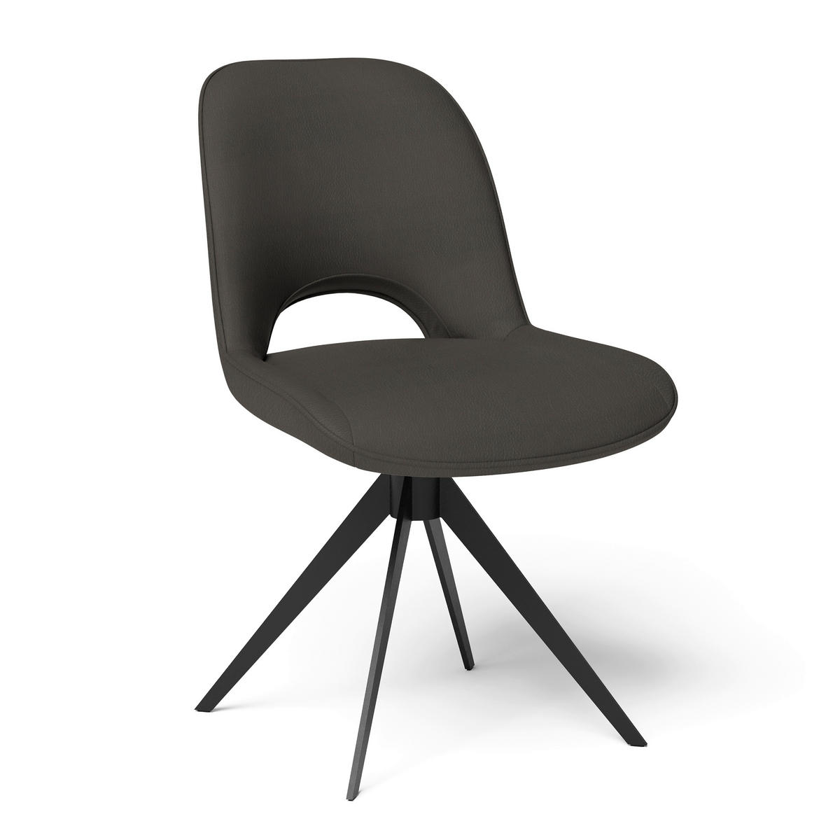 STUHL Echtleder Dunkelgrau  - Dunkelgrau/Schwarz, Design, Leder/Metall (53/86/61cm) - Joop!