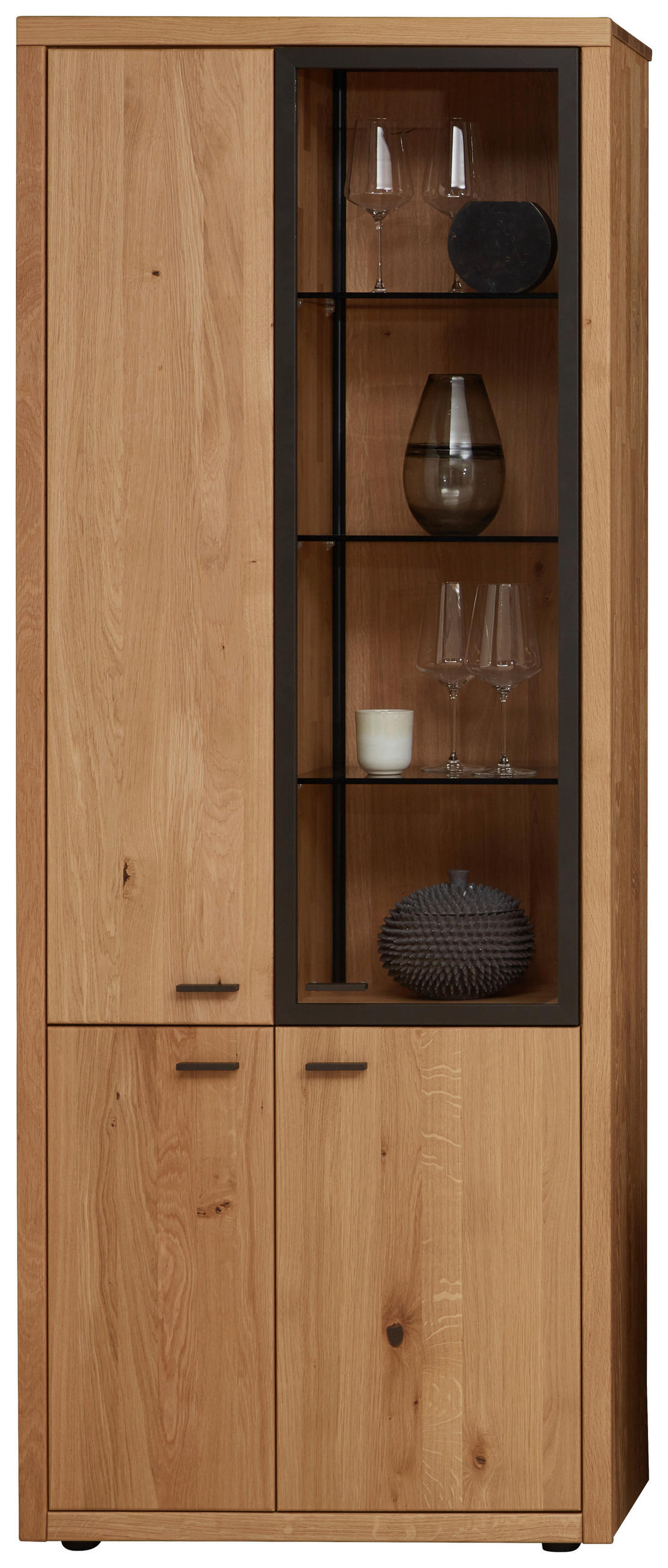 VITRINE  in massiv Wildeiche Eichefarben - Dunkelgrau/Eichefarben, Design, Glas/Holz (78/202/37cm) - Valnatura