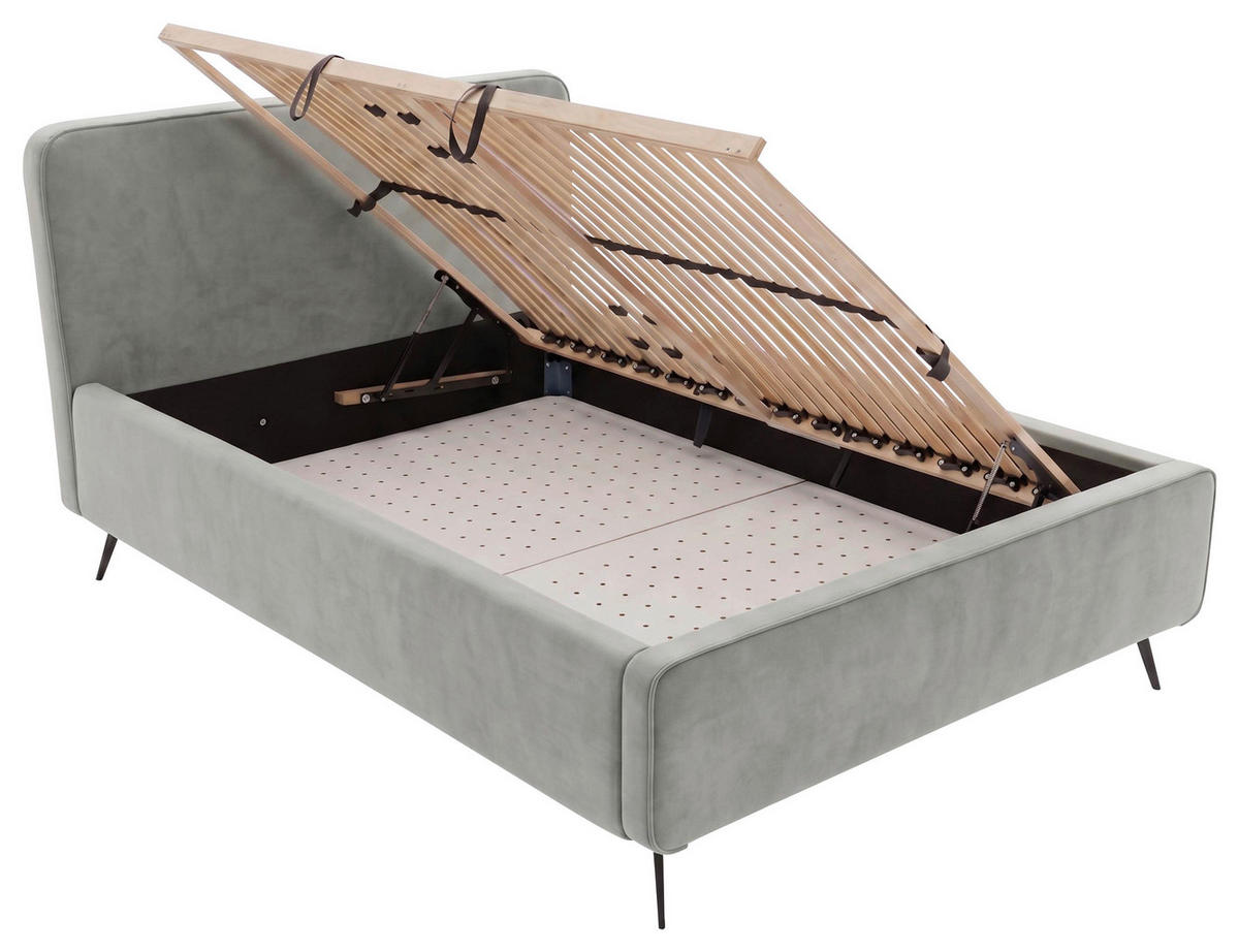 POLSTERBETT Lattenrost, Bettkasten Hellgrau 140/200 cm  - Hellgrau/Schwarz, MODERN, Holz/Textil (140/200cm) - MID.YOU
