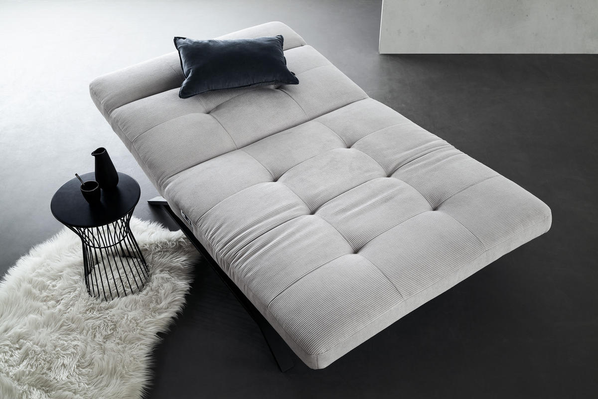 RELAXLIEGE in Cord Hellgrau  - Hellgrau/Schwarz, Design, Textil/Metall (120/54-113/158-198cm) - Pure Home Lifestyle