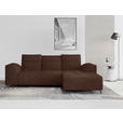 ECKSOFA Dunkelbraun Cord Rücken echt, Kopfteilverstellung, Sitzvorzug  - Dunkelbraun/Schwarz, KONVENTIONELL, Textil/Metall (290/196cm) - Carryhome