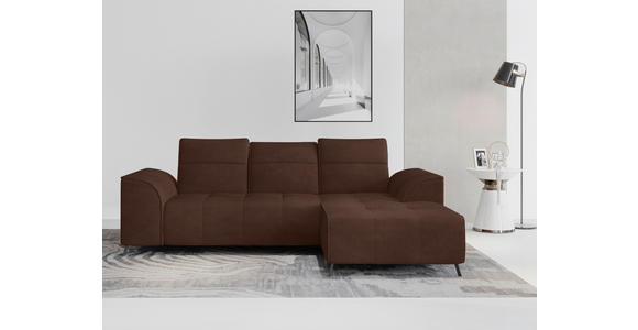 ECKSOFA Dunkelbraun Cord Rücken echt, Kopfteilverstellung, Sitzvorzug  - Dunkelbraun/Schwarz, KONVENTIONELL, Textil/Metall (290/196cm) - Carryhome