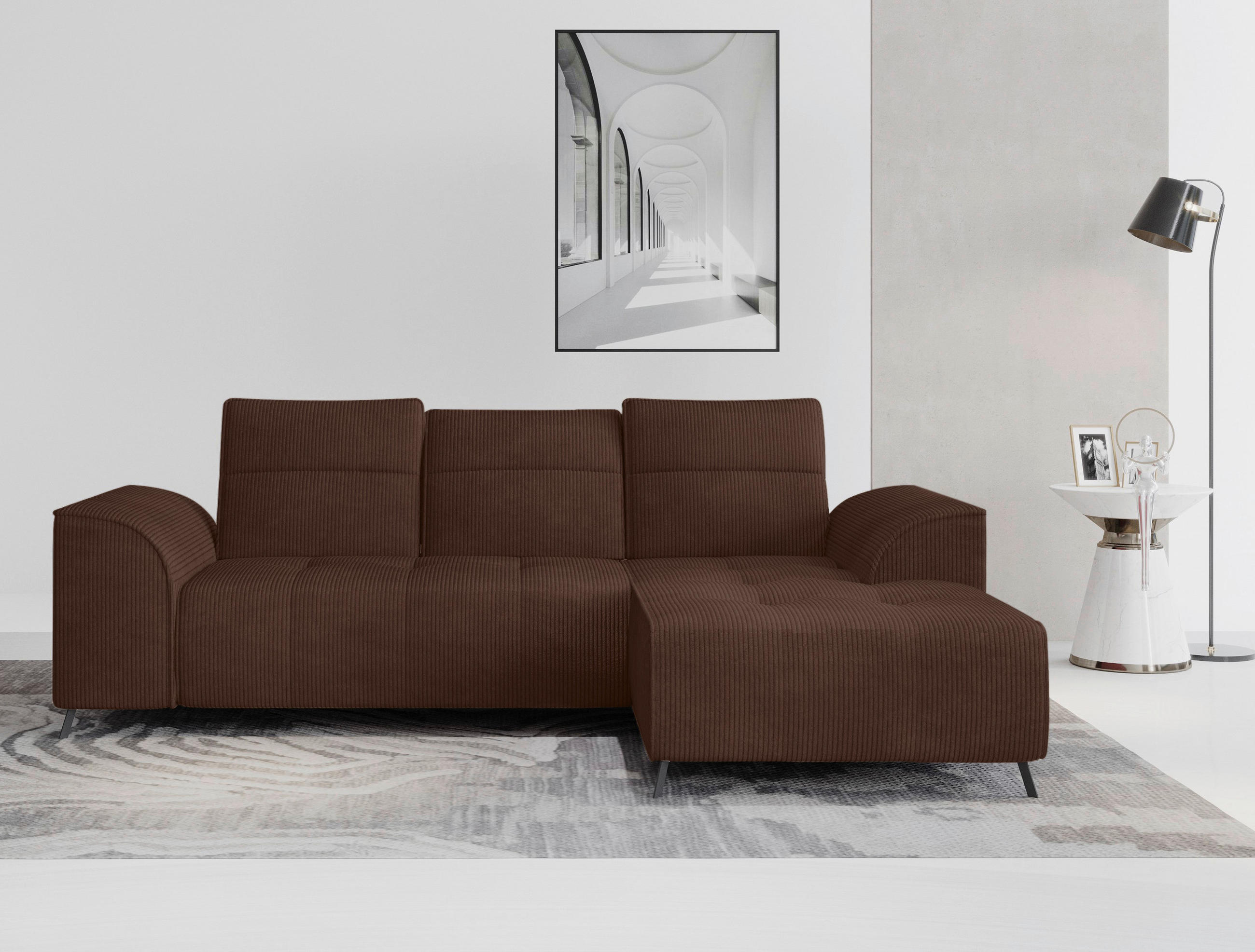 ECKSOFA Dunkelbraun Cord  - Dunkelbraun/Schwarz, KONVENTIONELL, Textil/Metall (290/196cm) - Carryhome