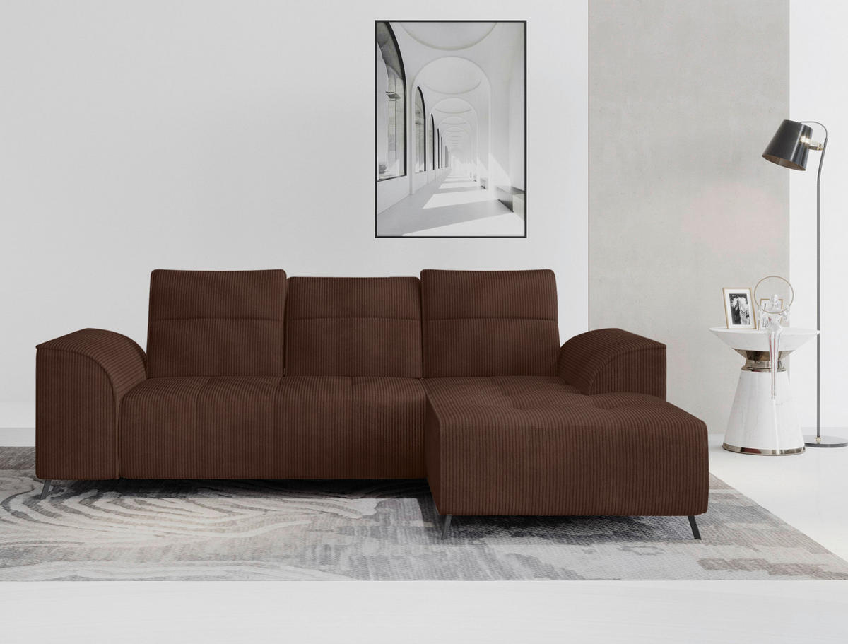 ECKSOFA Dunkelbraun Cord  - Dunkelbraun/Schwarz, KONVENTIONELL, Textil/Metall (290/196cm) - Carryhome