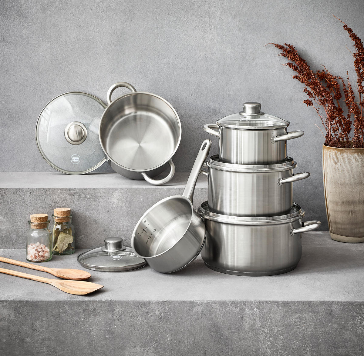 SADA HRNCOV,  5-dielne - Basics, kov/sklo (490/290/260cm) - Berndes