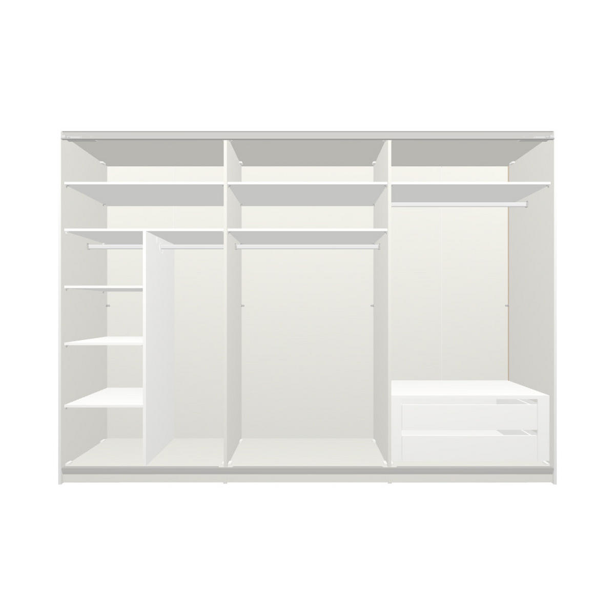 SCHWEBETÜRENSCHRANK 303/215/65 cm 3-türig Weiß  - Edelstahlfarben/Weiß, Design, Glas/Holzwerkstoff (303/215/65cm) - Boxxx