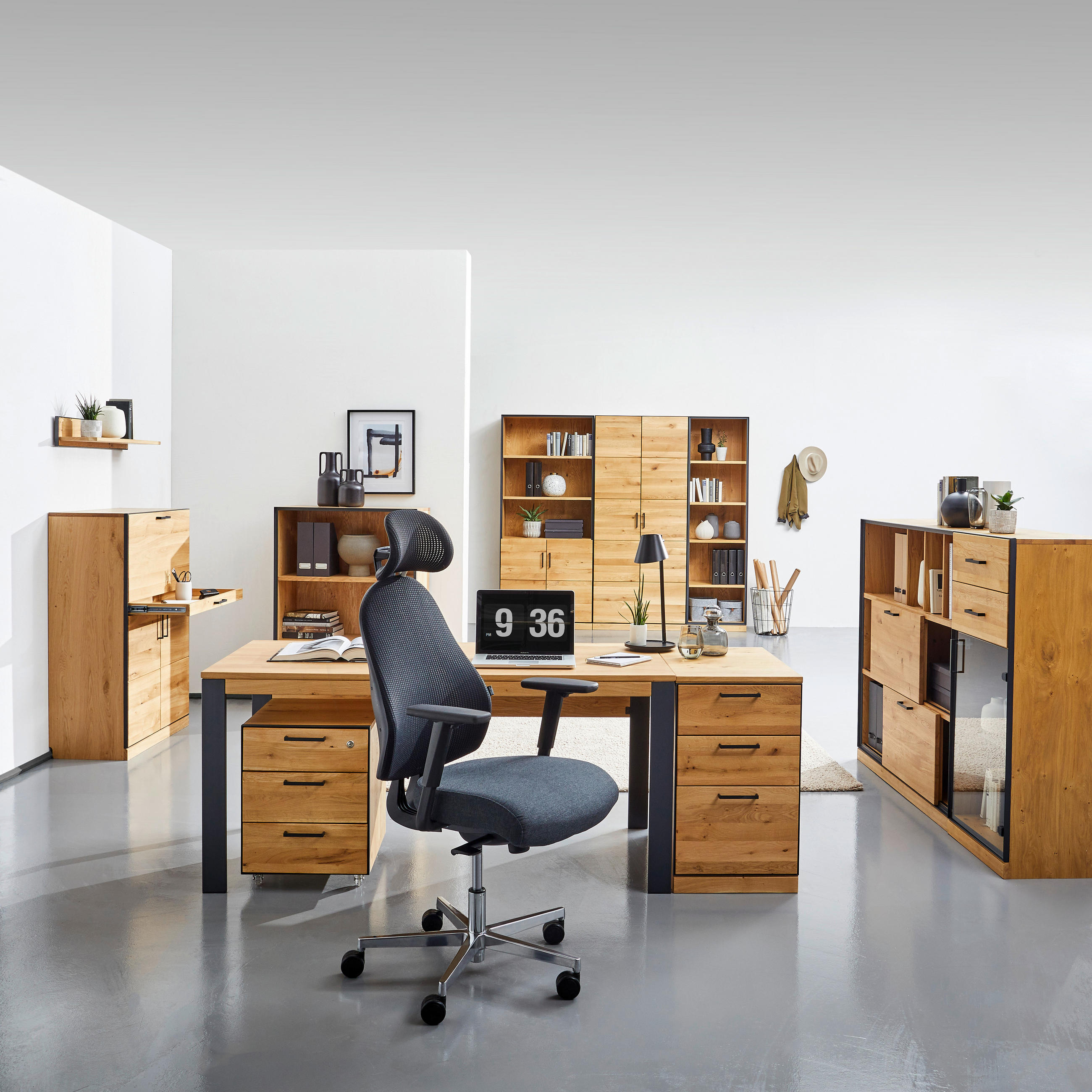 SCHREIBTISCH 160/80/75 cm  in Graphitfarben, Eichefarben  - Eichefarben/Anthrazit, Natur, Holz/Metall (160/80/75cm) - Linea Natura