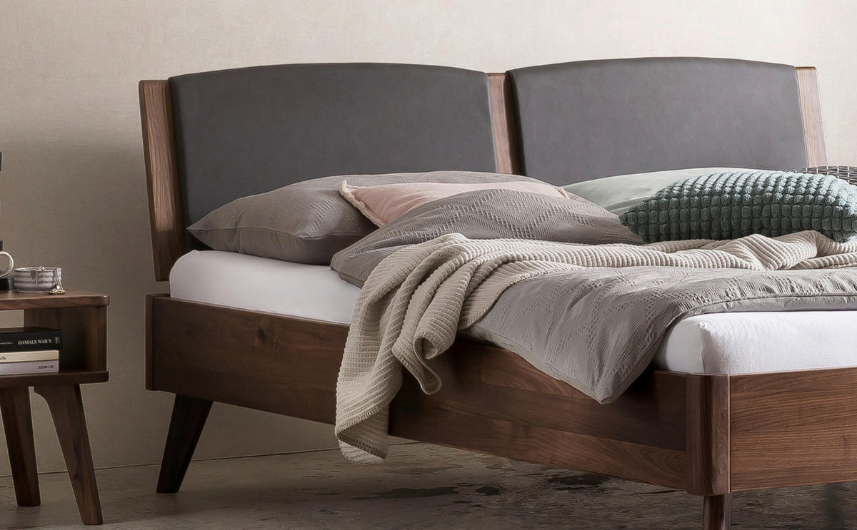 BETT 160/200 cm  in Nussbaumfarben, Dunkelgrau  - Dunkelgrau/Nussbaumfarben, KONVENTIONELL, Holz (160/200cm) - Hasena