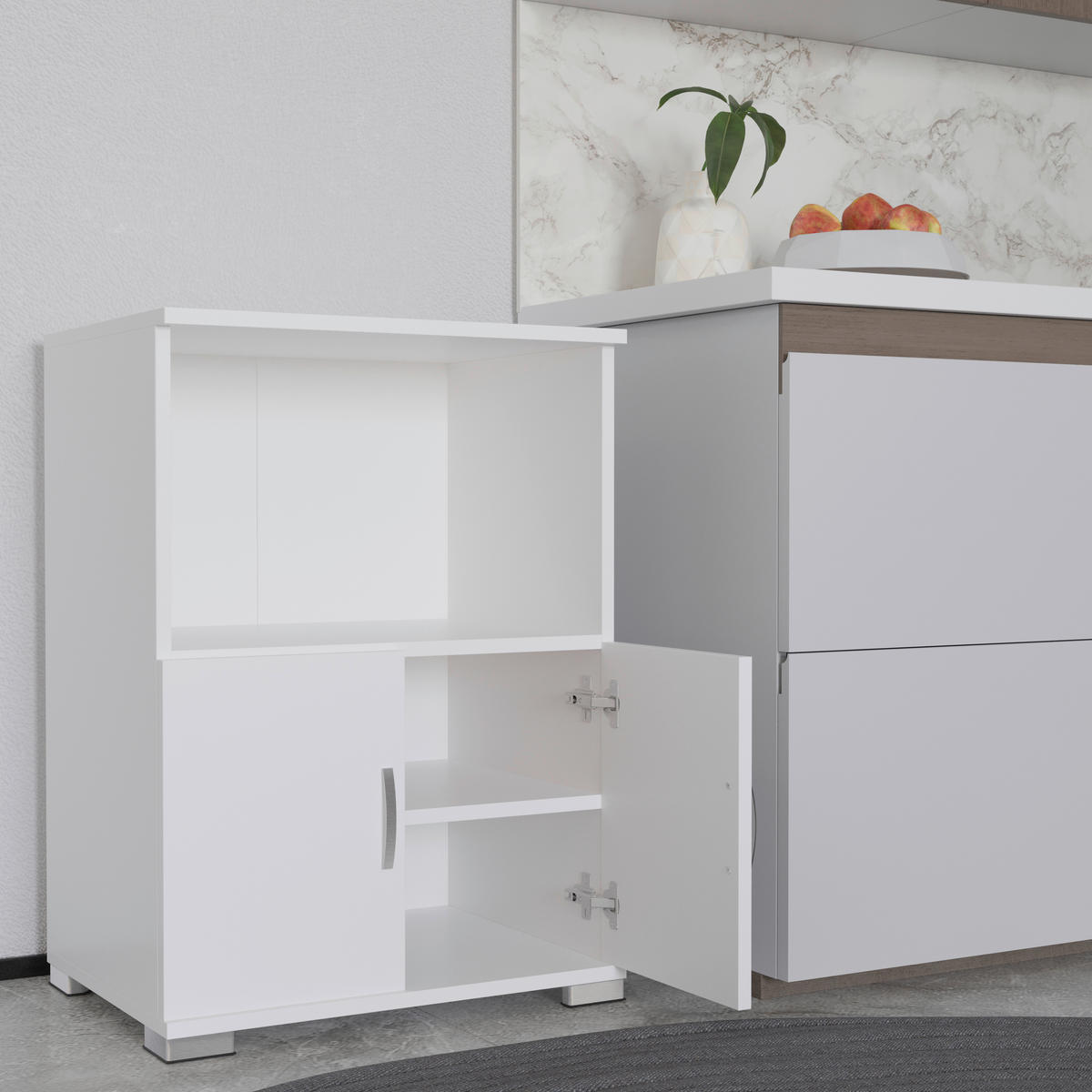 MEHRZWECKSCHRANK 60/85/45 cm  - Weiss/Silberfarben, Design, Holzwerkstoff/Kunststoff (60/85/45cm) - MID.YOU