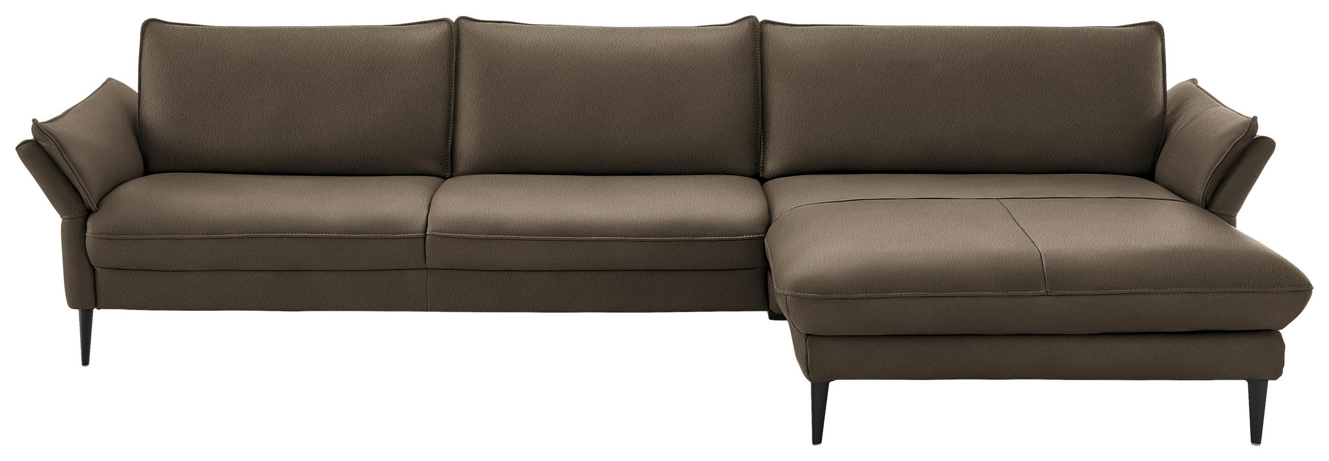 ECKSOFA in Echtleder Taupe  - Taupe/Schwarz, Design, Leder/Metall (334/172cm) - Hukla