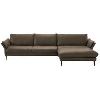 ECKSOFA in Echtleder Taupe  - Taupe/Schwarz, Design, Leder/Metall (334/172cm) - Hukla