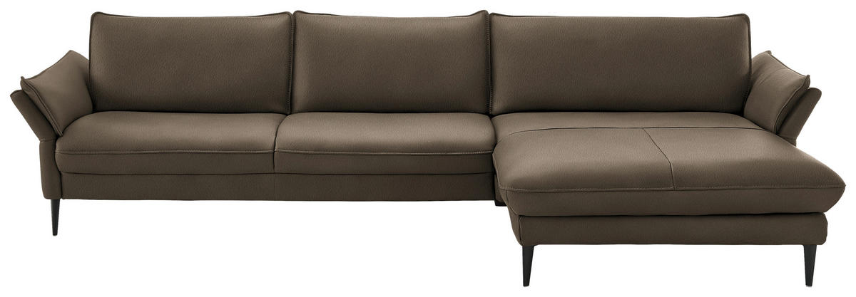 ECKSOFA in Echtleder Taupe  - Taupe/Schwarz, Design, Leder/Metall (334/172cm) - Hukla