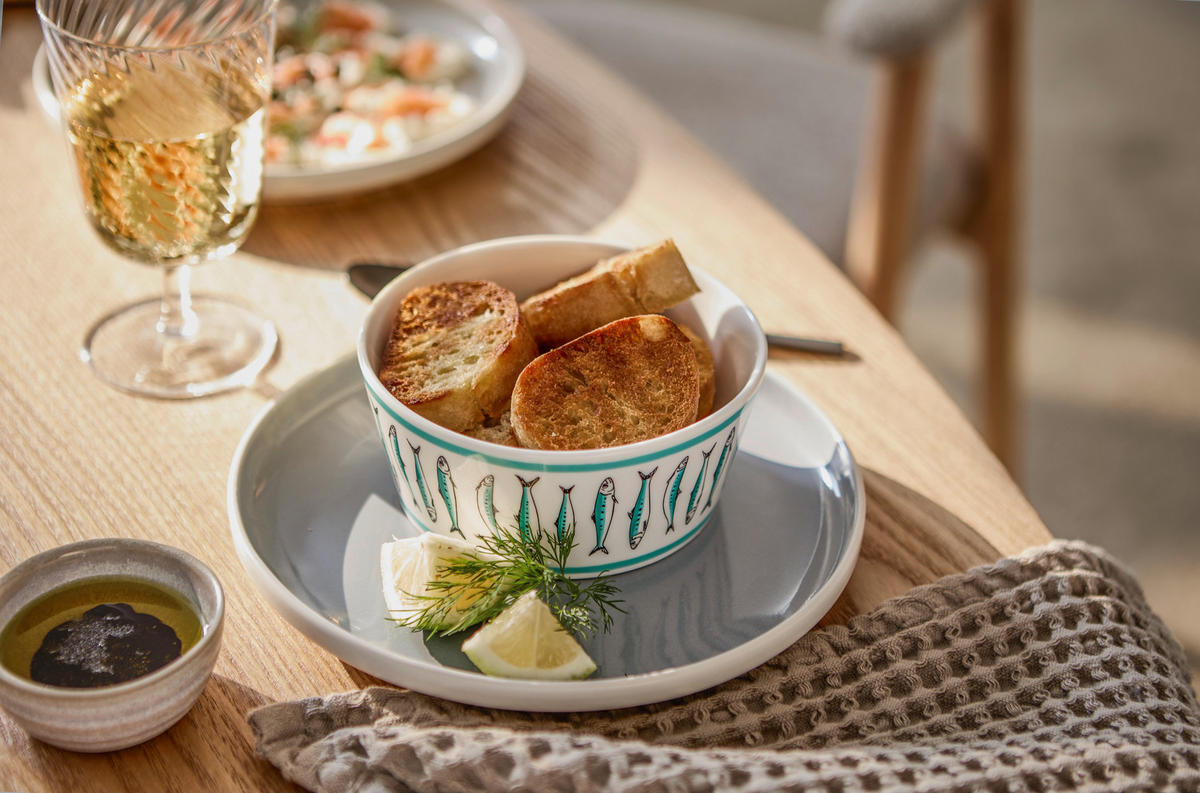 MÜSLISCHALE  - Türkis/Weiß, Basics, Keramik (14/6cm)