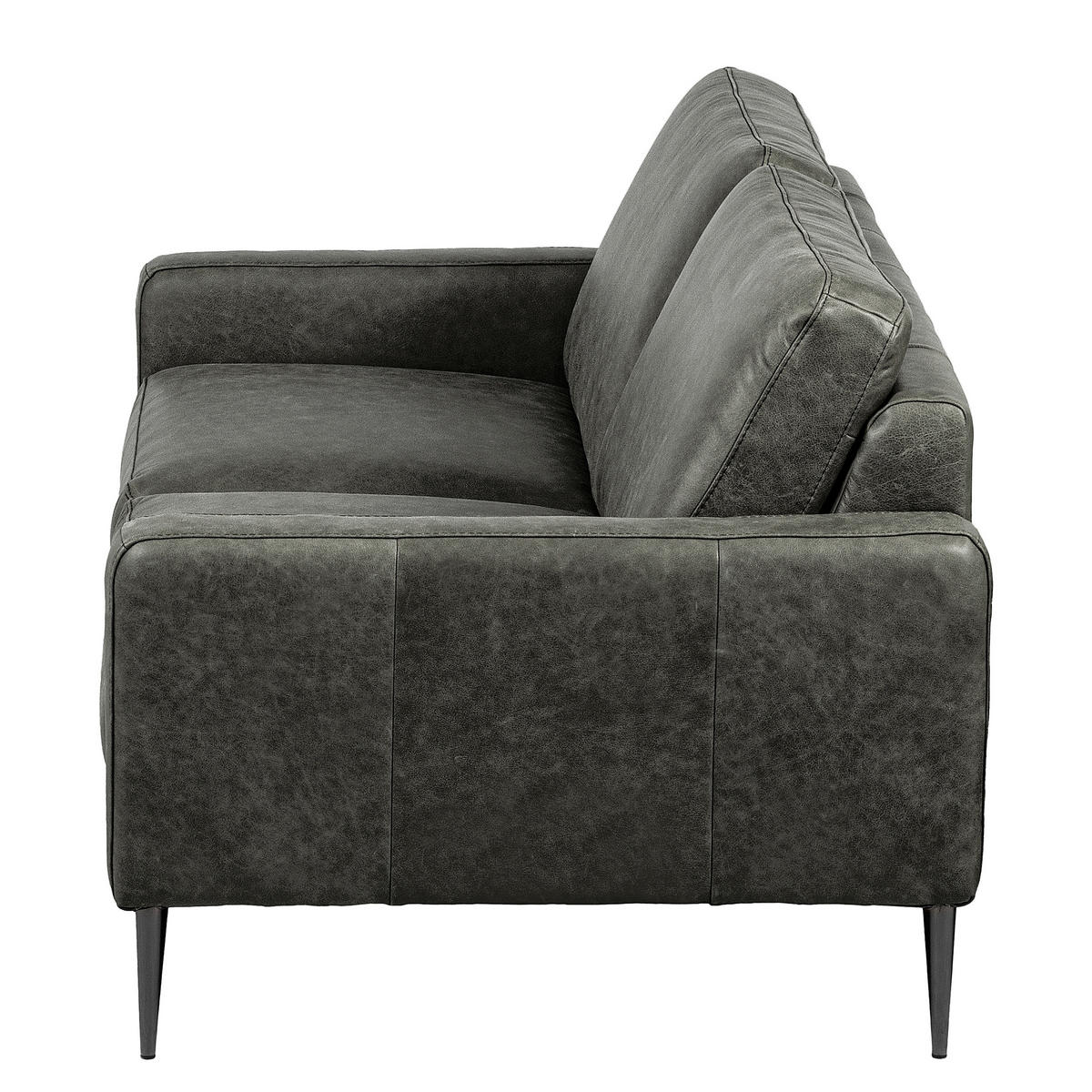 2-SITZER-SOFA SPRING in Lederlook Echtleder Grau  - Schwarzchrom/Grau, Design, Leder/Textil (157/85/92cm) - Livetastic