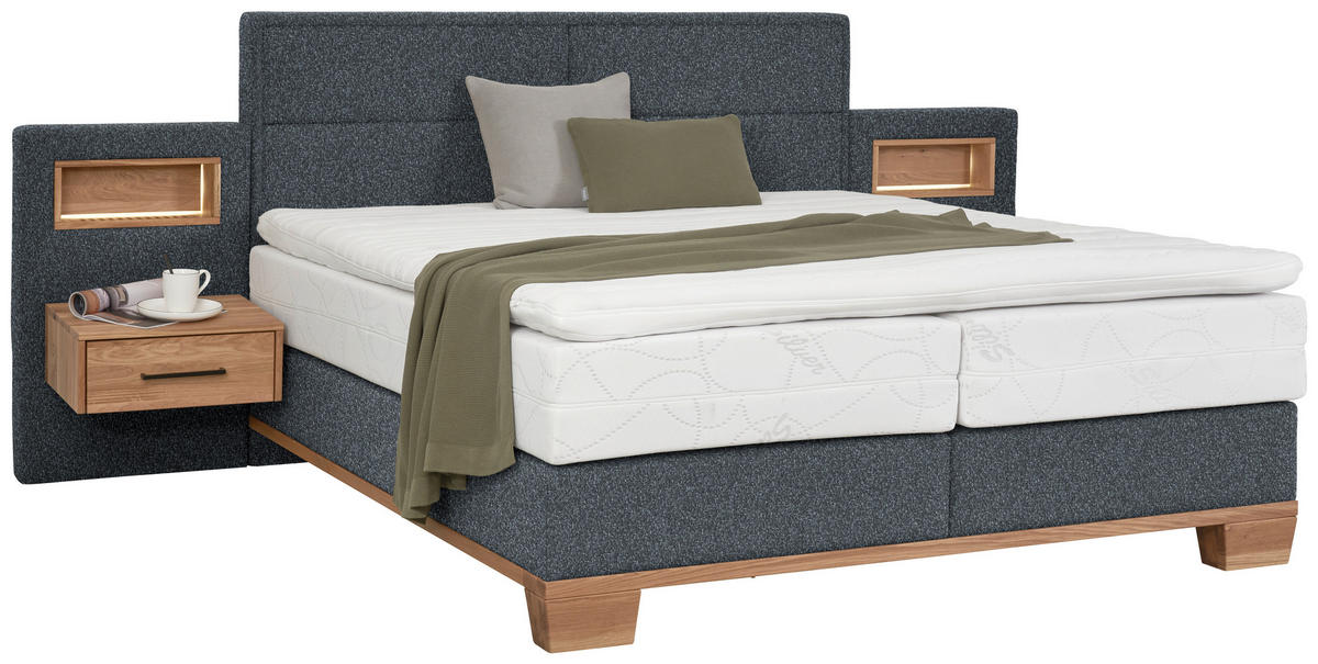 BOXSPRINGBETT 180/200 cm  in Eichefarben, Dunkelgrau  - Eichefarben/Dunkelgrau, Natur, Holz/Textil (180/200cm) - Valnatura