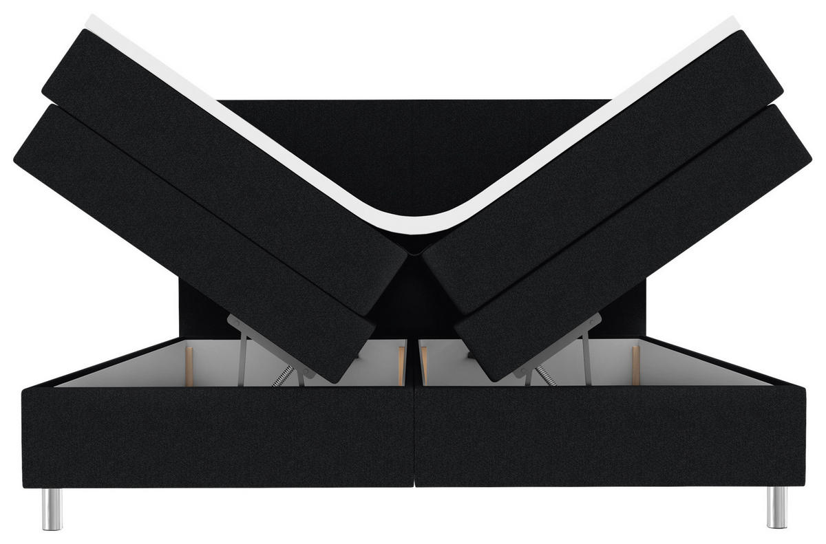 BOXSPRINGBETT 200/200 cm,  in Schwarz, Bettkasten, Topper, Matratzen, H3 = fest  - Chromfarben/Schwarz, KONVENTIONELL, Kunststoff/Textil (200/200cm) - Boxxx