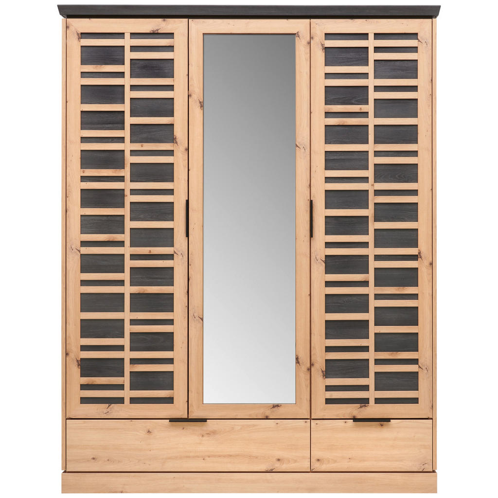 Thumbnail - Xora Kleiderschrank, Eiche Artisan, Metall, 5 Fächer, 2 Schubladen, 152.7x195.2x60.2 cm, Beimöbel erhältlich, Schlafzimm...