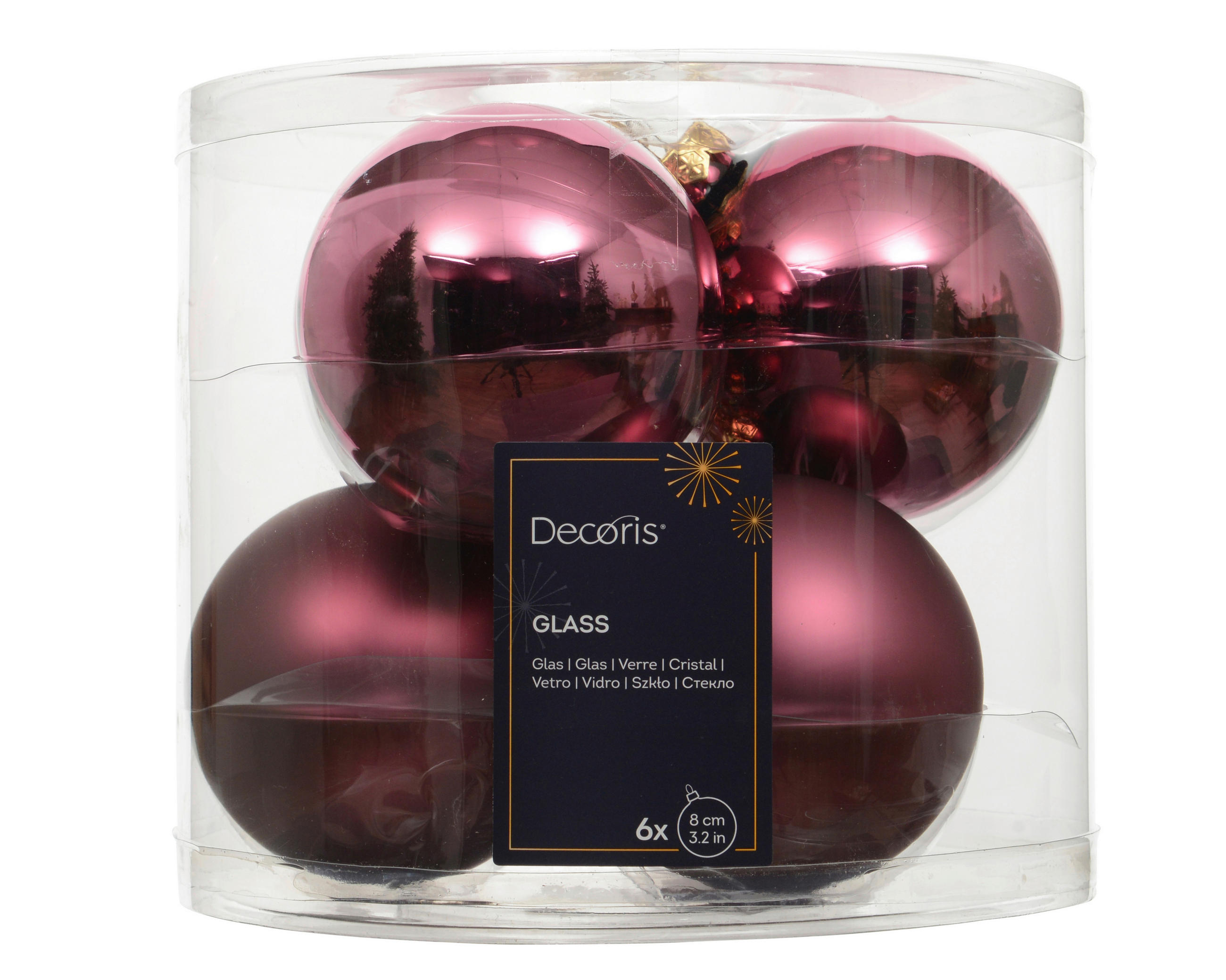 CHRISTBAUMKUGEL-SET 8/8/8 cm  - Dunkelrosa, LIFESTYLE, Glas (8/8/8cm)