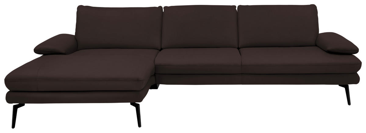 ECKSOFA Beldomo Premium in Echtleder Braun  180/310 cm  - Schwarz/Braun, Design, Leder/Metall (180/310cm) - Dieter Knoll