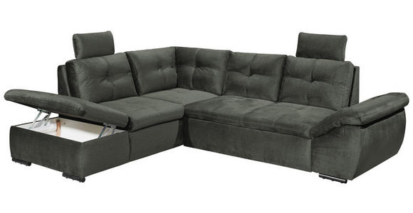 ECKSOFA in Mikrovelours Dunkelgrün - Dunkelgrün/Schwarz, KONVENTIONELL, Kunststoff/Textil (217/265cm) - Carryhome