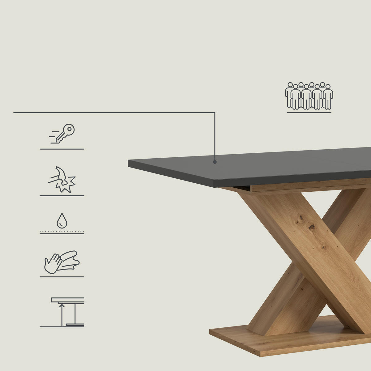 AUSZIEHTISCH Grau rechteckig  ausziehbar  - Eiche Artisan/Grau, KONVENTIONELL, Holzwerkstoff (150-190/90/76cm) - MID.YOU