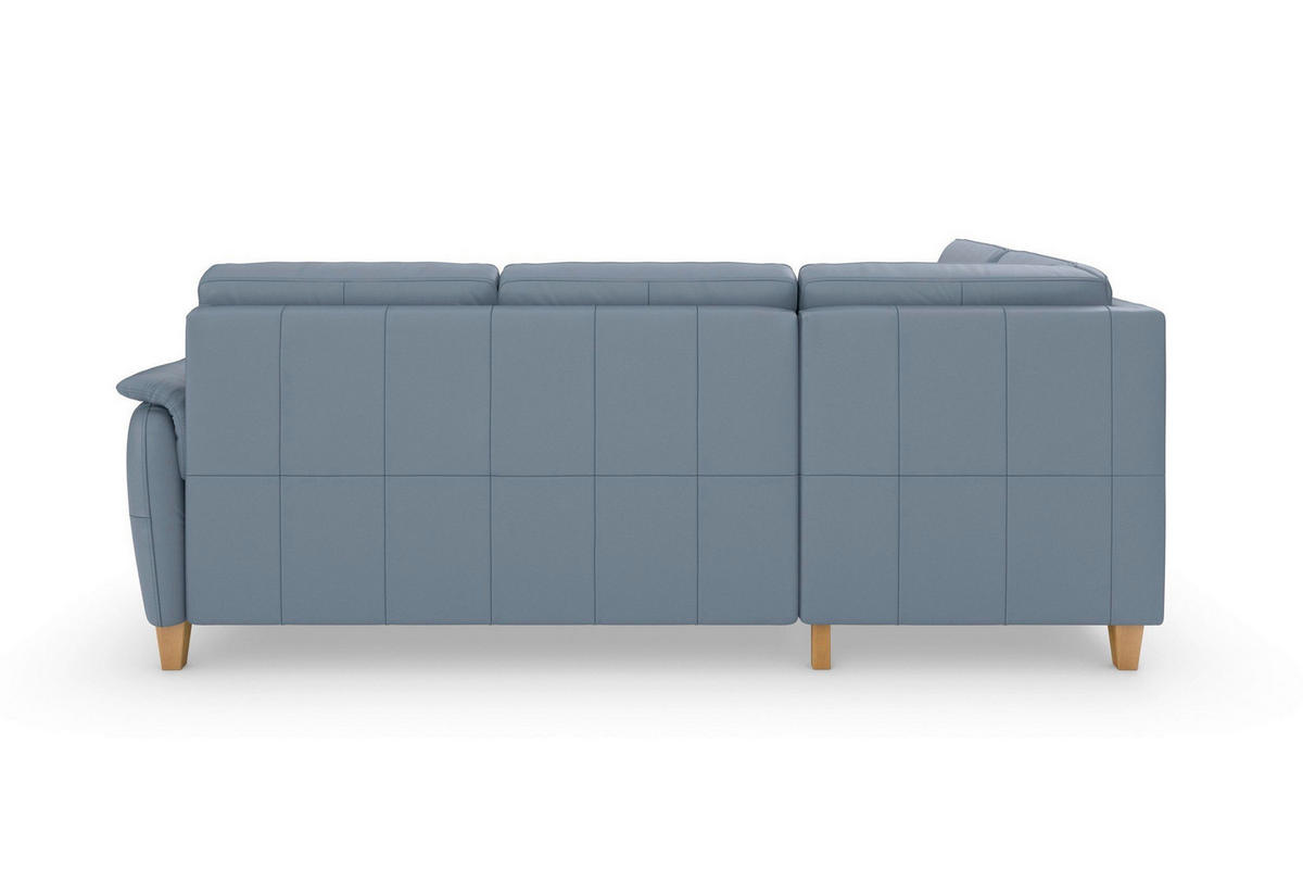 ECKSOFA Echtleder Graublau  - Graublau/Eichefarben, Basics, Leder/Holz (212/236cm) - Sit & More