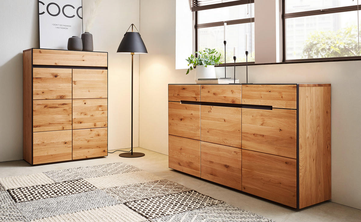 COMODĂ CU UșI 165/85/42 cm  - culoare lemn stejar/antracit, Konventionell, metal/lemn (165/85/42cm) - Linea Natura
