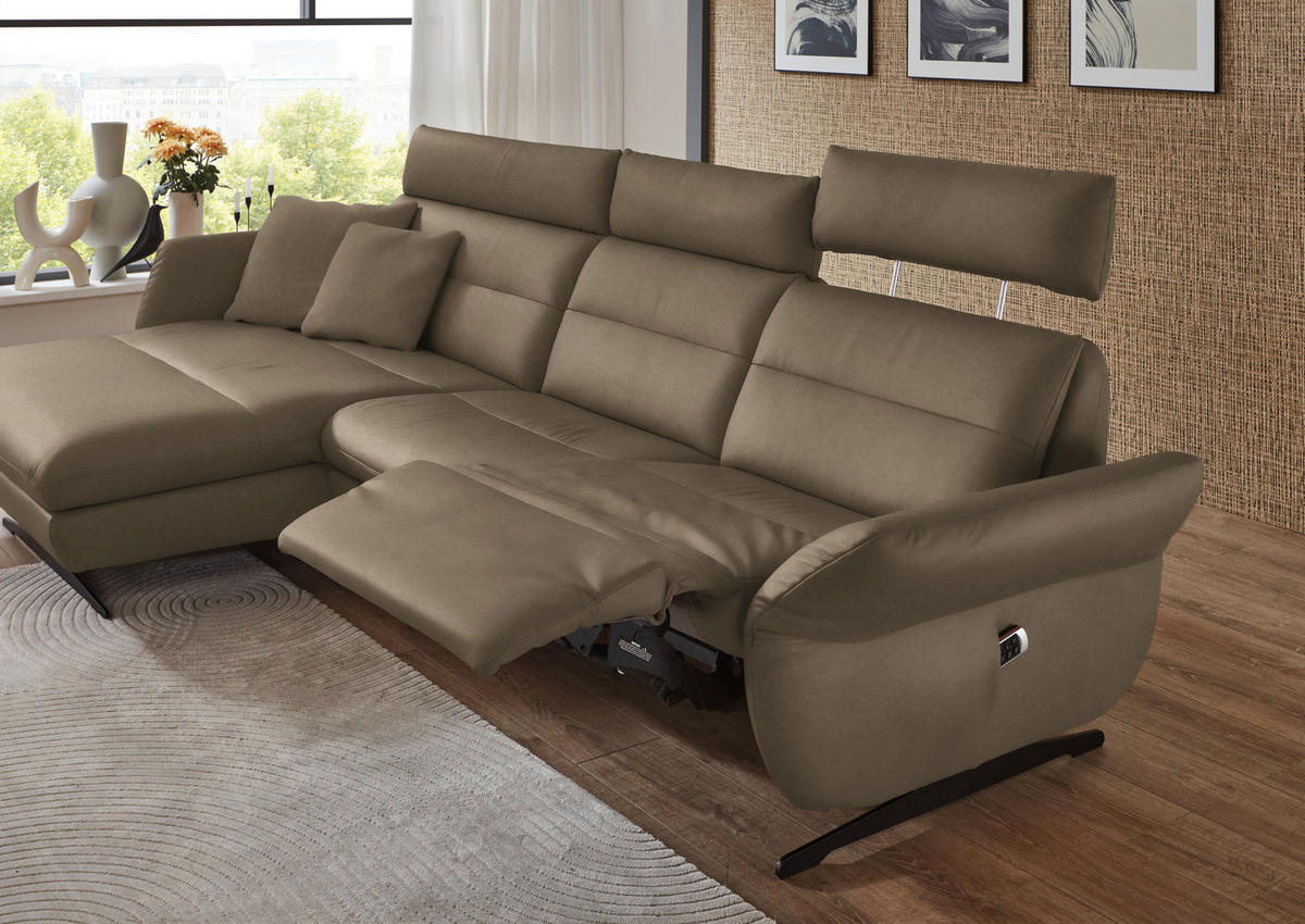 ECKSOFA in Echtleder Hellbraun  - Hellbraun/Schwarz, Design, Leder/Metall (169/298cm) - Dieter Knoll