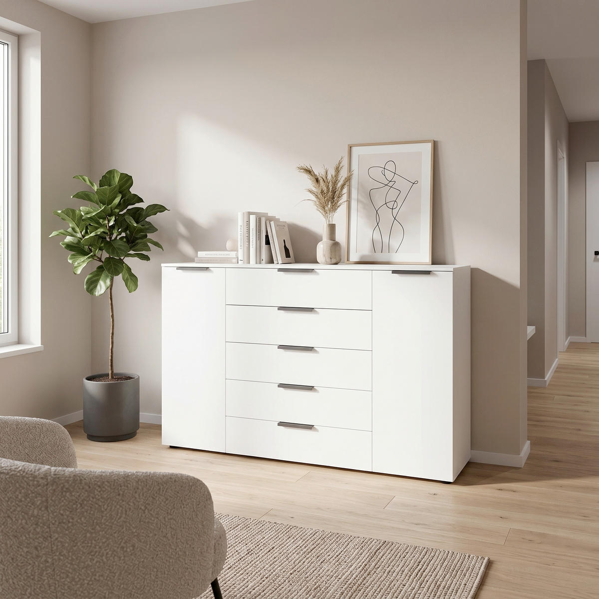 KOMODA, barvy grafitu, bílá, 160/100/42 cm - bílá/černá, Moderní, kov/kompozitní dřevo (160/100/42cm) - Rauch Möbel