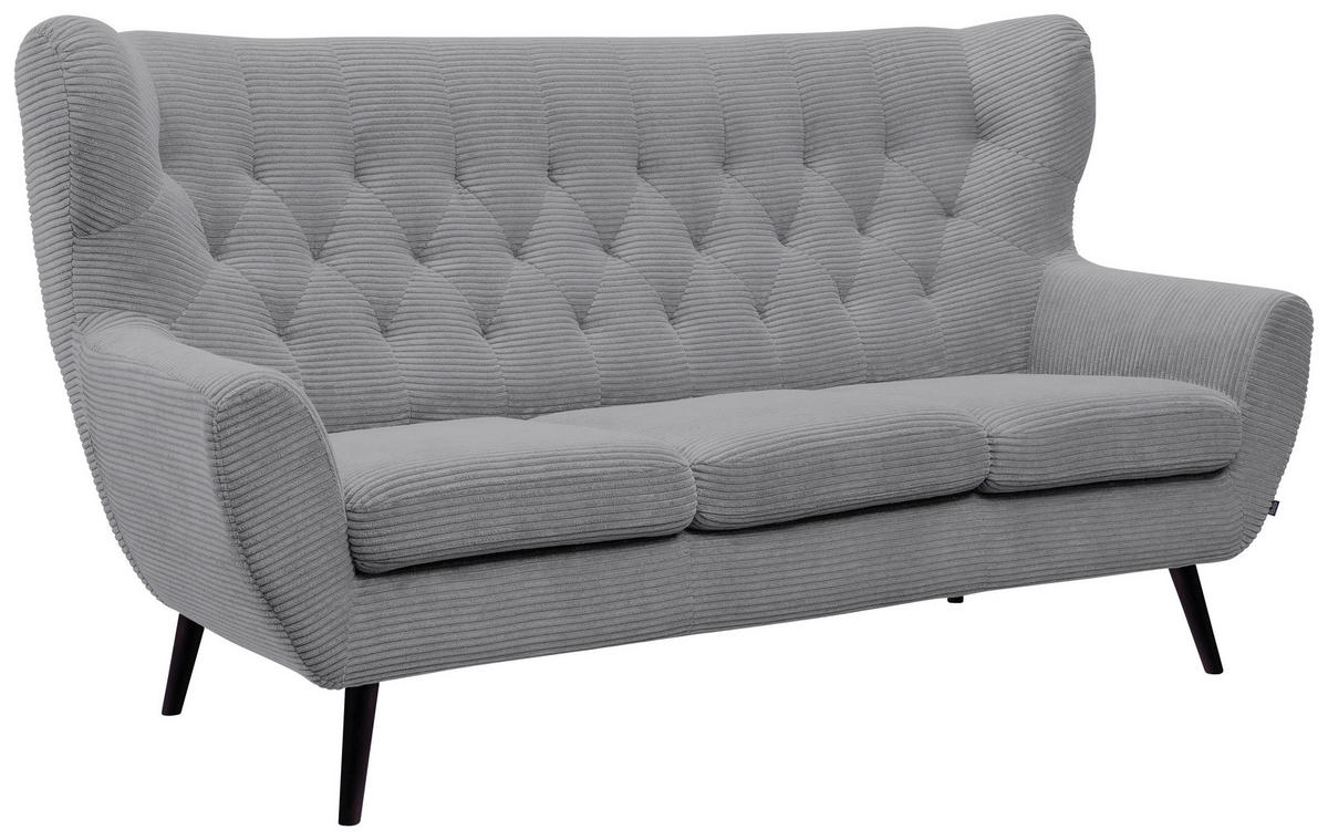 3-SITZER-SOFA Cord Hellgrau  - Hellgrau/Schwarz, Design, Holz/Textil (187/101/95cm) - Stylife