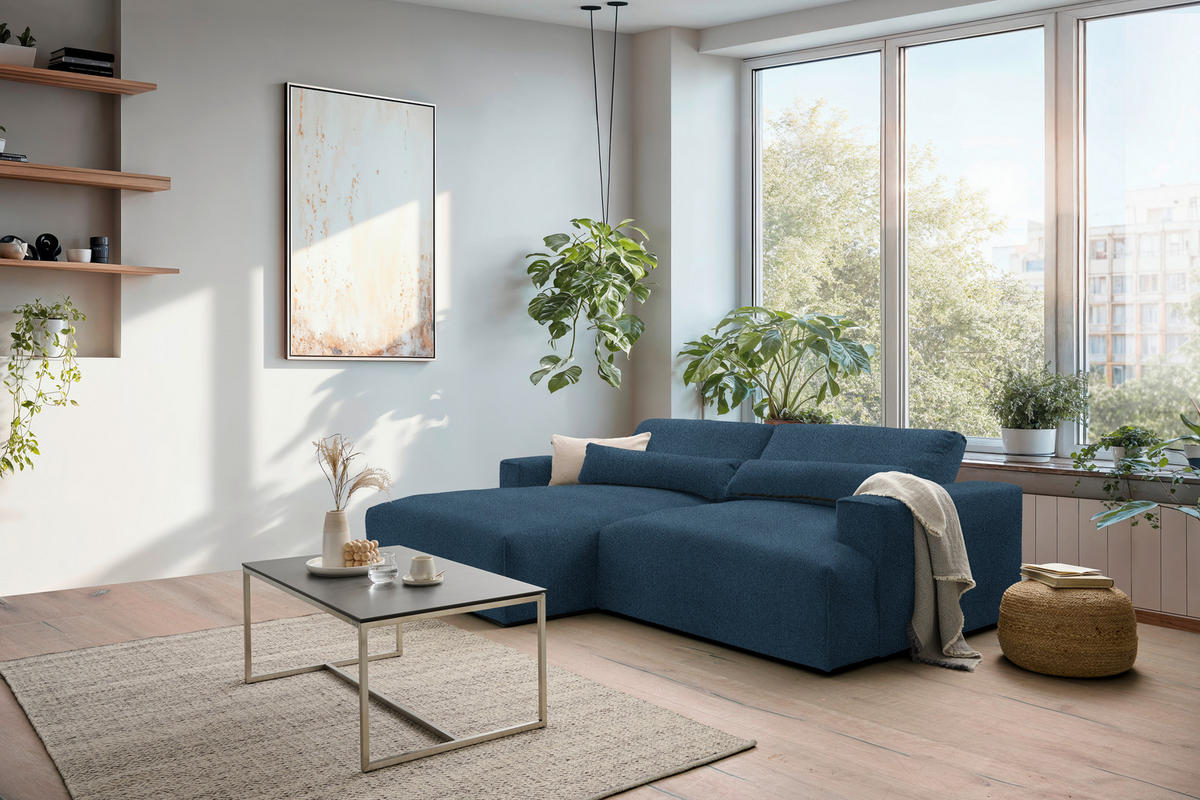 ECKSOFA Felicia in Chenille Blau  187/268 cm  - Blau/Schwarz, Design, Kunststoff/Textil (187/268cm) - Stylife