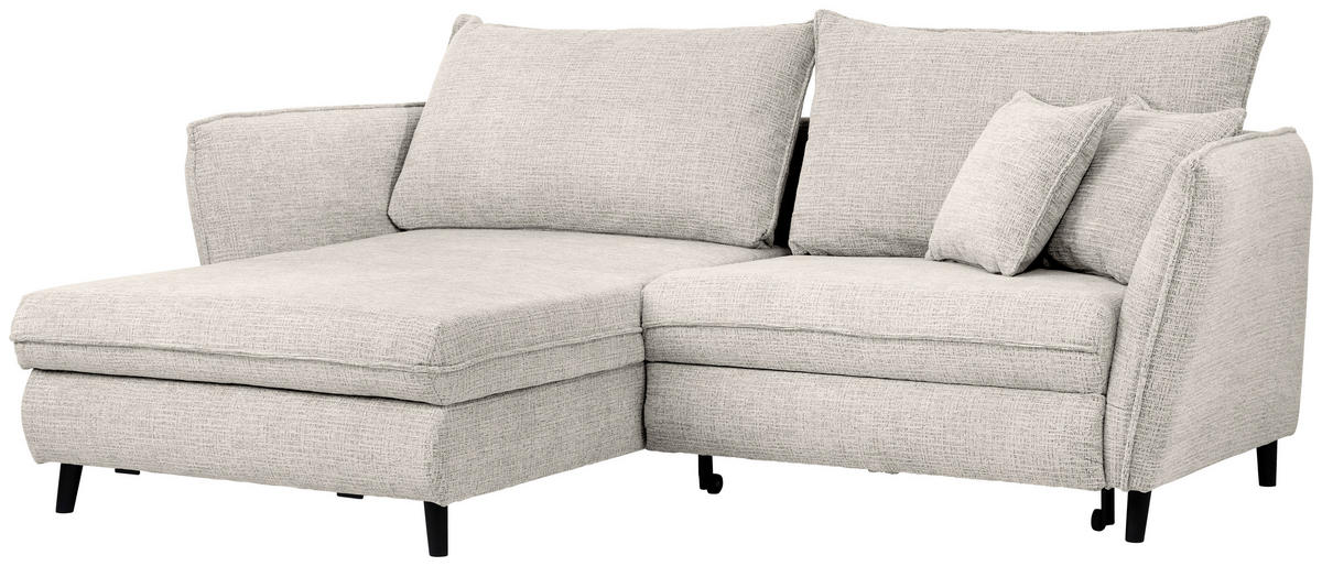 ECKSOFA inkl. Funktionen in Struktur Creme  - Creme/Schwarz, Design, Holz/Textil (245/161cm) - Stylife