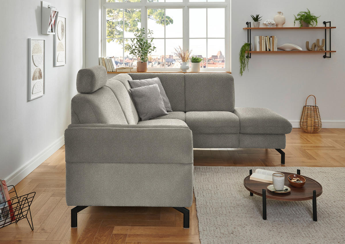 ECKSOFA in Flachgewebe Schilfgrün  241/190 cm  - Schilfgrün/Schwarz, KONVENTIONELL, Textil/Metall (241/190cm) - Beldomo Comfort