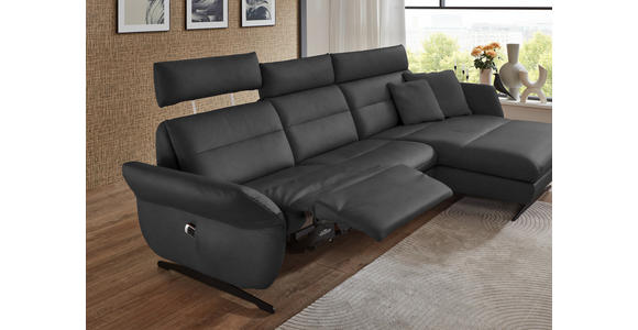 ECKSOFA in Echtleder Anthrazit 300/157 cm - Anthrazit/Schwarz, Design, Leder/Metall (300/157cm) - Dieter Knoll