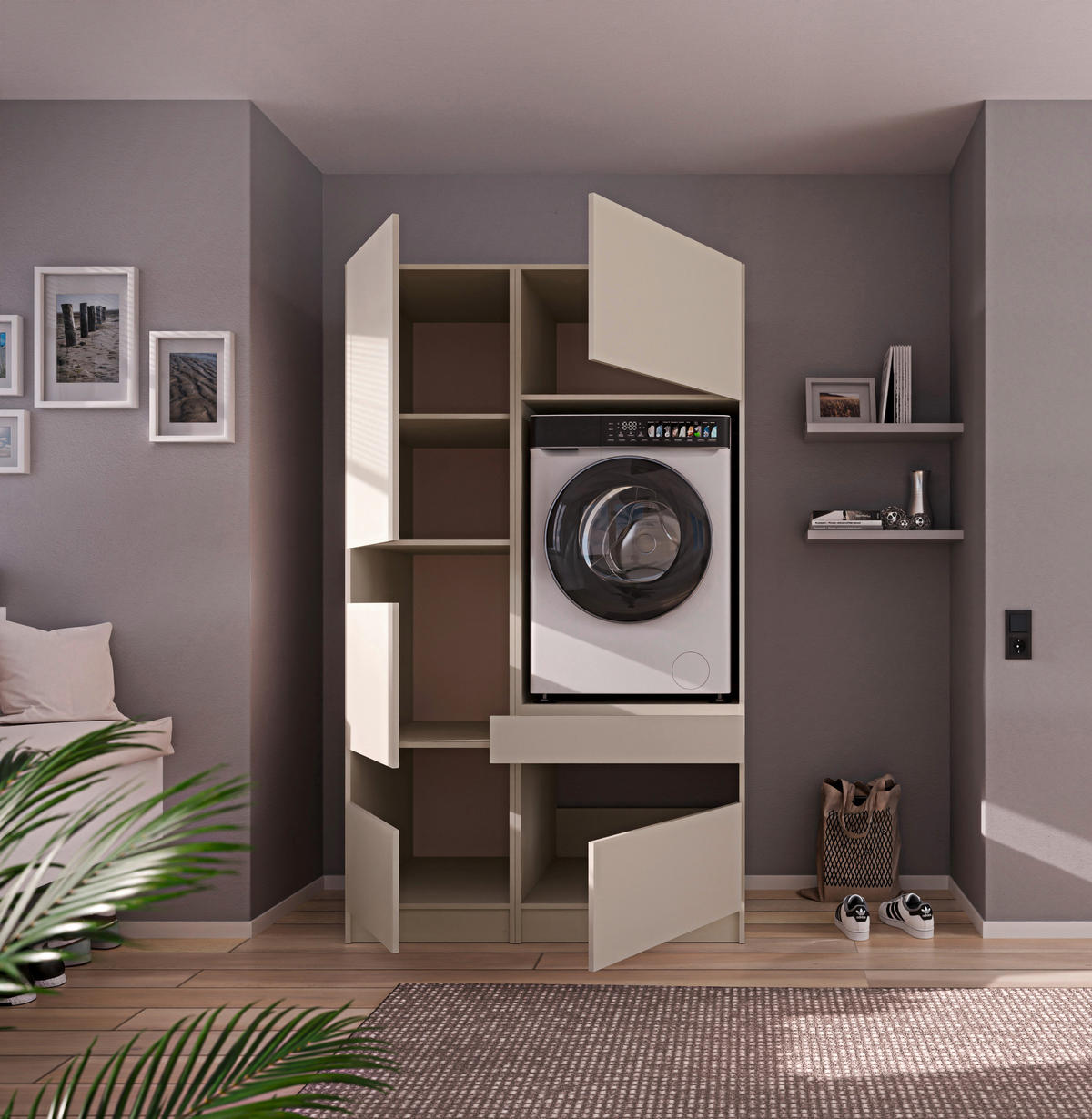 WASCHMASCHINENSCHRANK 68/200/68 cm  in Kaschmir  - Kaschmir/Schwarz, Design, Holzwerkstoff/Metall (68/200/68cm) - Milino