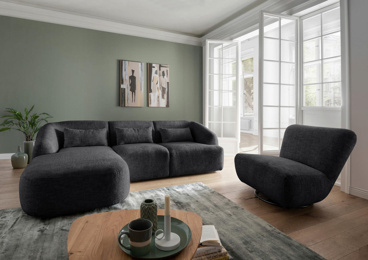 ECKSOFA in Struktur Schwarz  - Schwarz, Modern, Kunststoff/Textil (160/256cm) - Livetastic