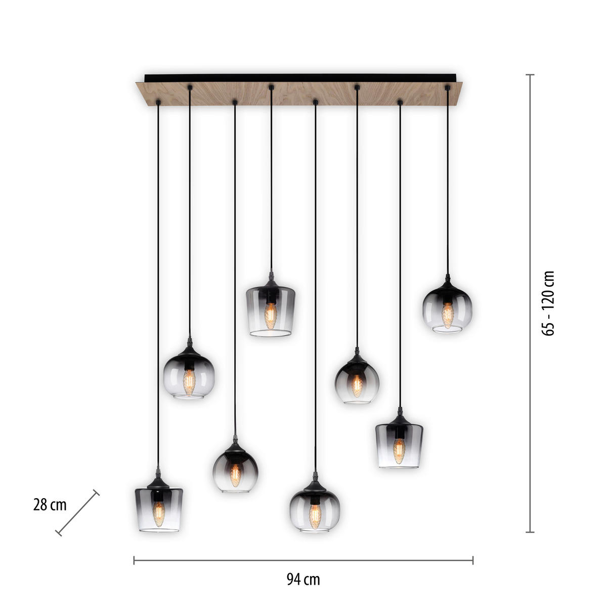 PENDELLEUCHTE Zea 94/28/65-120 cm   - Schwarz, Natur, Glas/Holz (94/28/65-120cm)