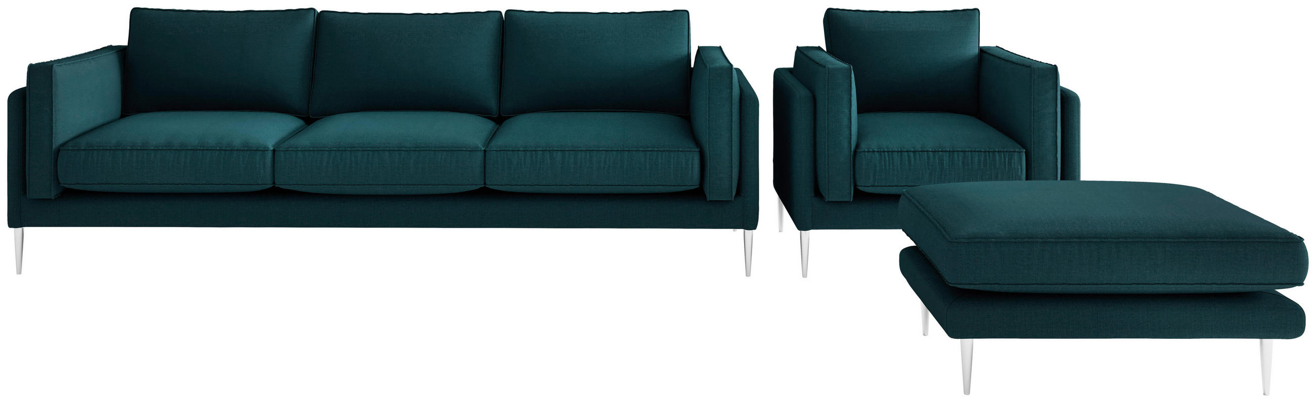 SITZGARNITUR AUSTIN Flachgewebe Dunkelgrün  - Dunkelgrün/Edelstahlfarben, Design, Textil/Metall - Livetastic