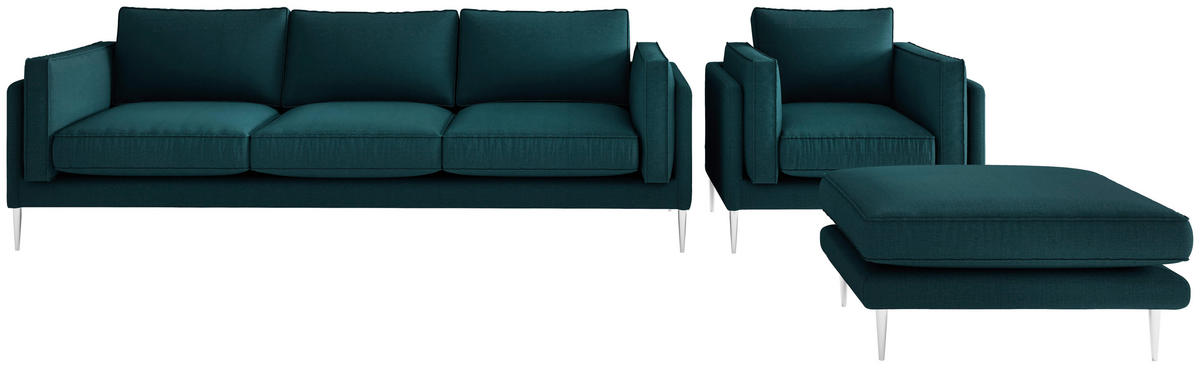 SITZGARNITUR AUSTIN Flachgewebe Dunkelgrün  - Dunkelgrün/Edelstahlfarben, Design, Textil/Metall - Livetastic