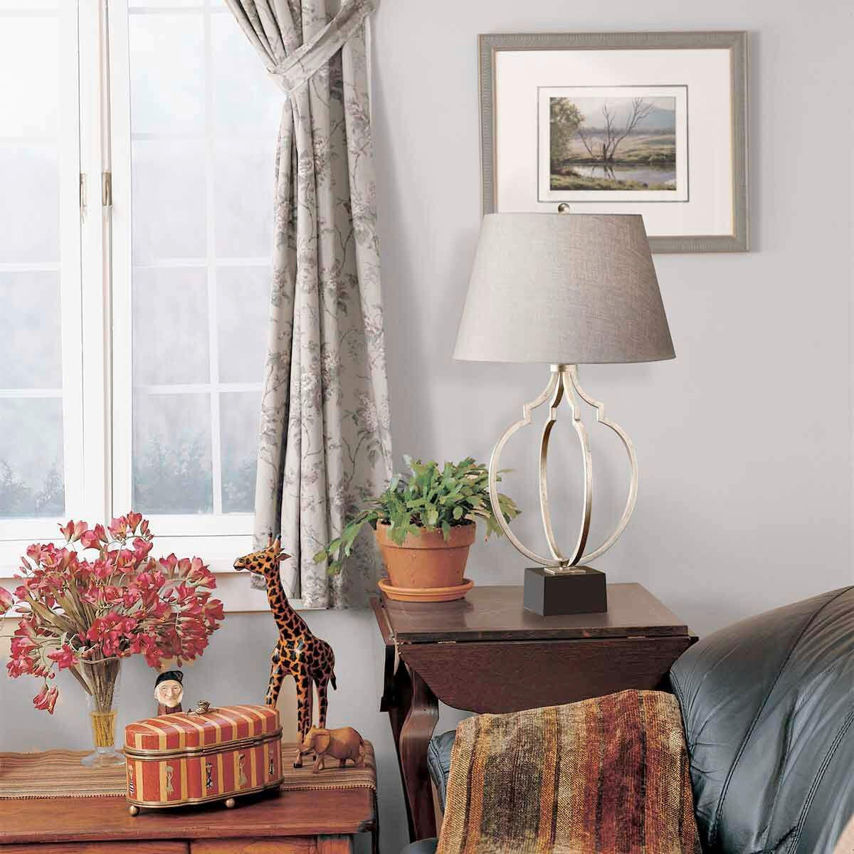 TISCHLEUCHTE - Silberfarben/Grau, Design, Textil/Metall (43.2/78.1cm) - Elstead Lighting