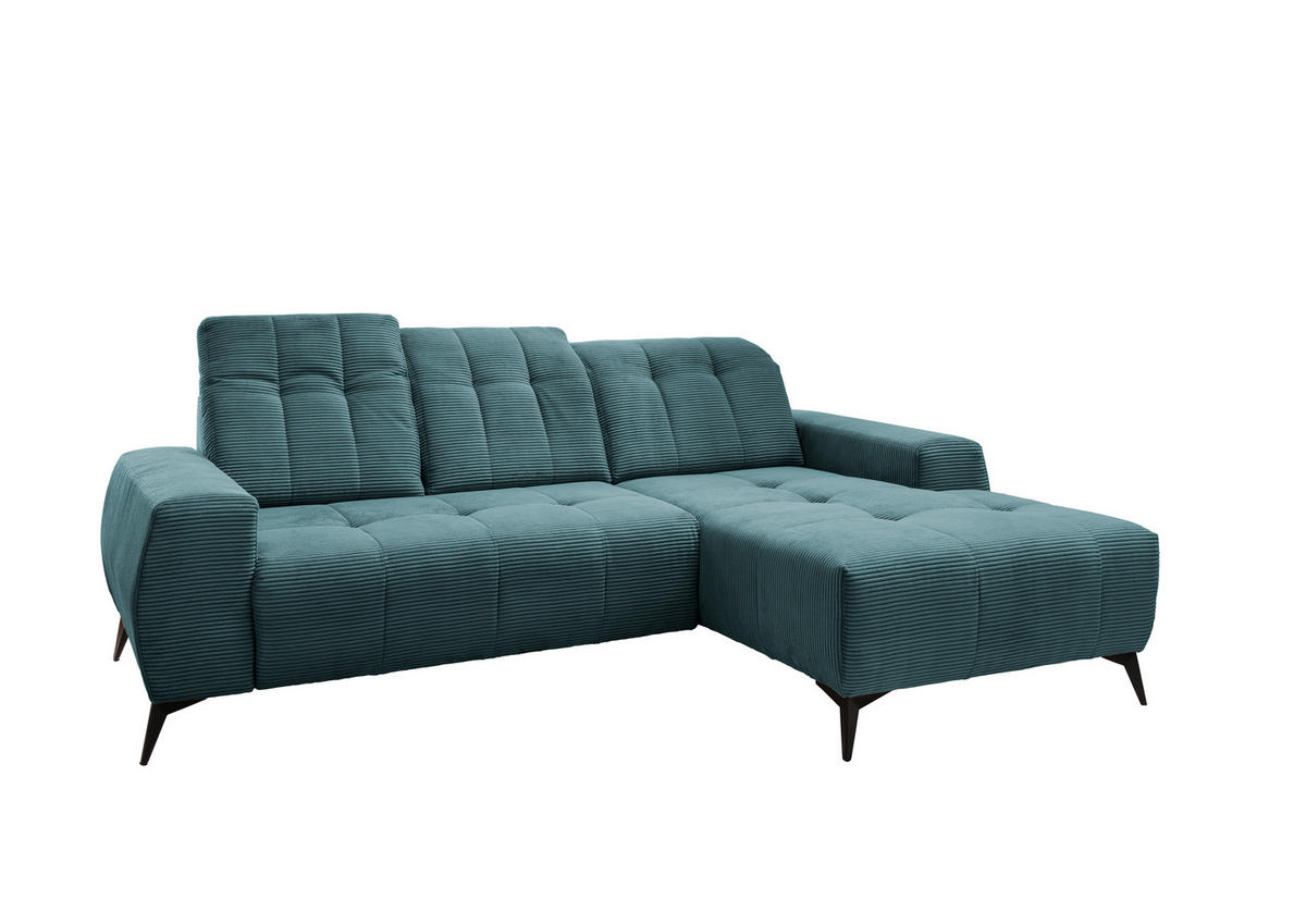 ECKSOFA in Cord Petrol  - Petrol/Schwarz, Modern, Textil/Metall (258/180cm) - Livetastic