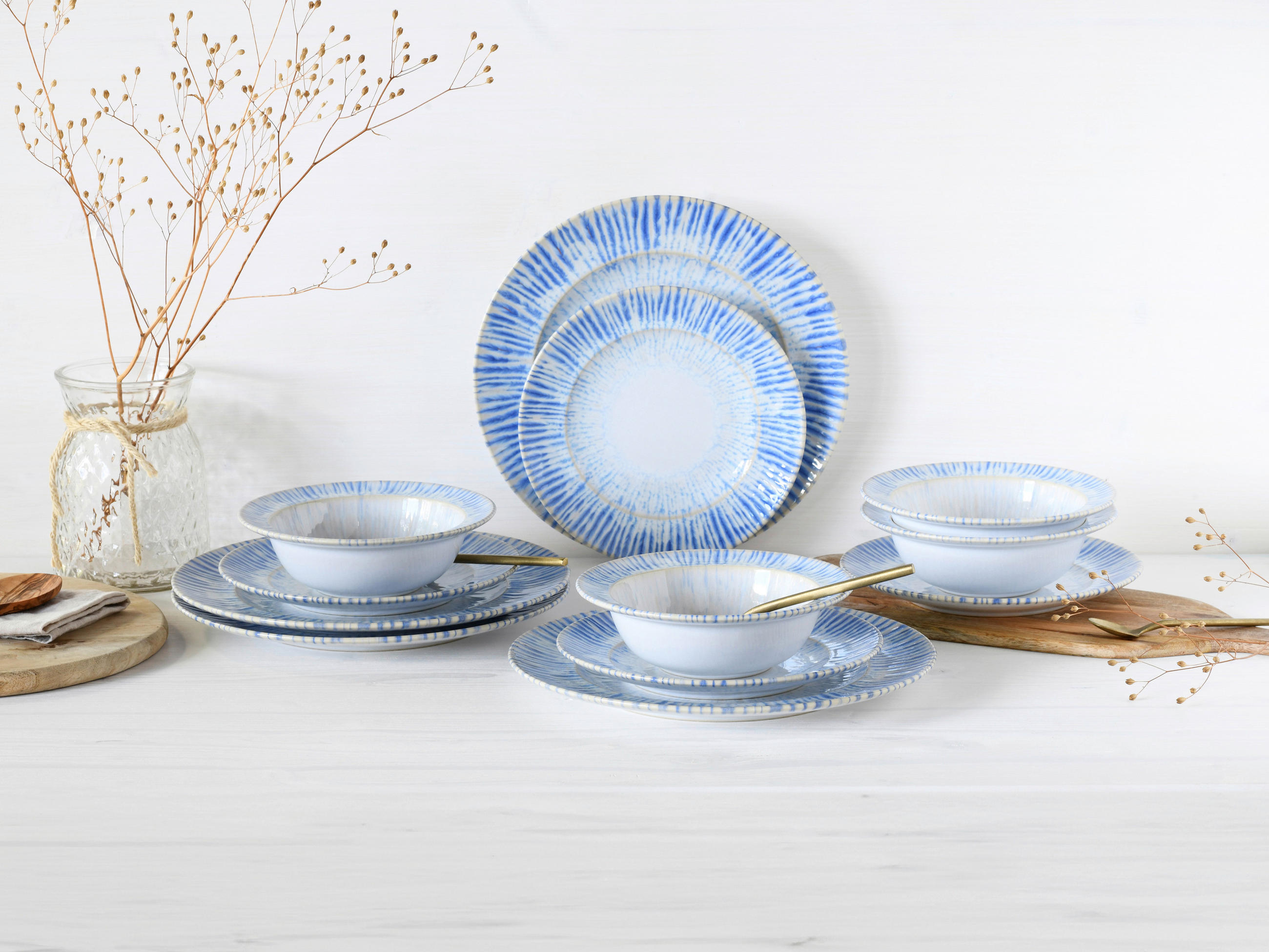 TAFELSERVICE Weiß, Hellblau Rondo Summertime 12-teilig  - Weiß/Hellblau, Design, Keramik - Creatable