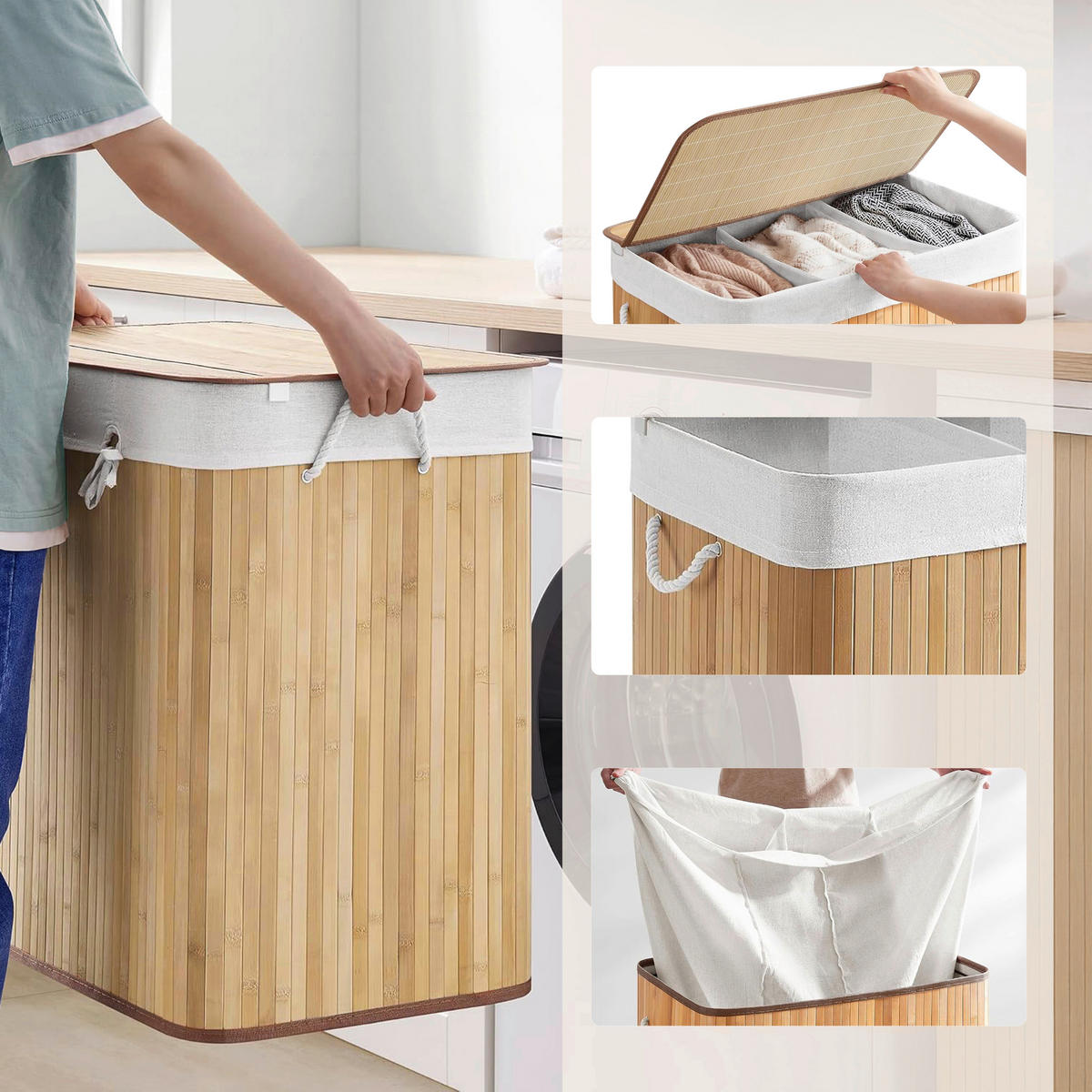 WÄSCHEKORB - Braun, MODERN, Holz/Textil (60/62,5/40cm) - MID.YOU
