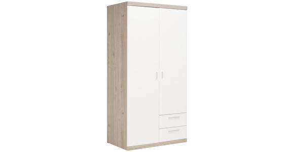 KLEIDERSCHRANK in Weiß, Eichefarben - Eichefarben/Alufarben, KONVENTIONELL, Holzwerkstoff/Metall (100/197/60cm) - Xora