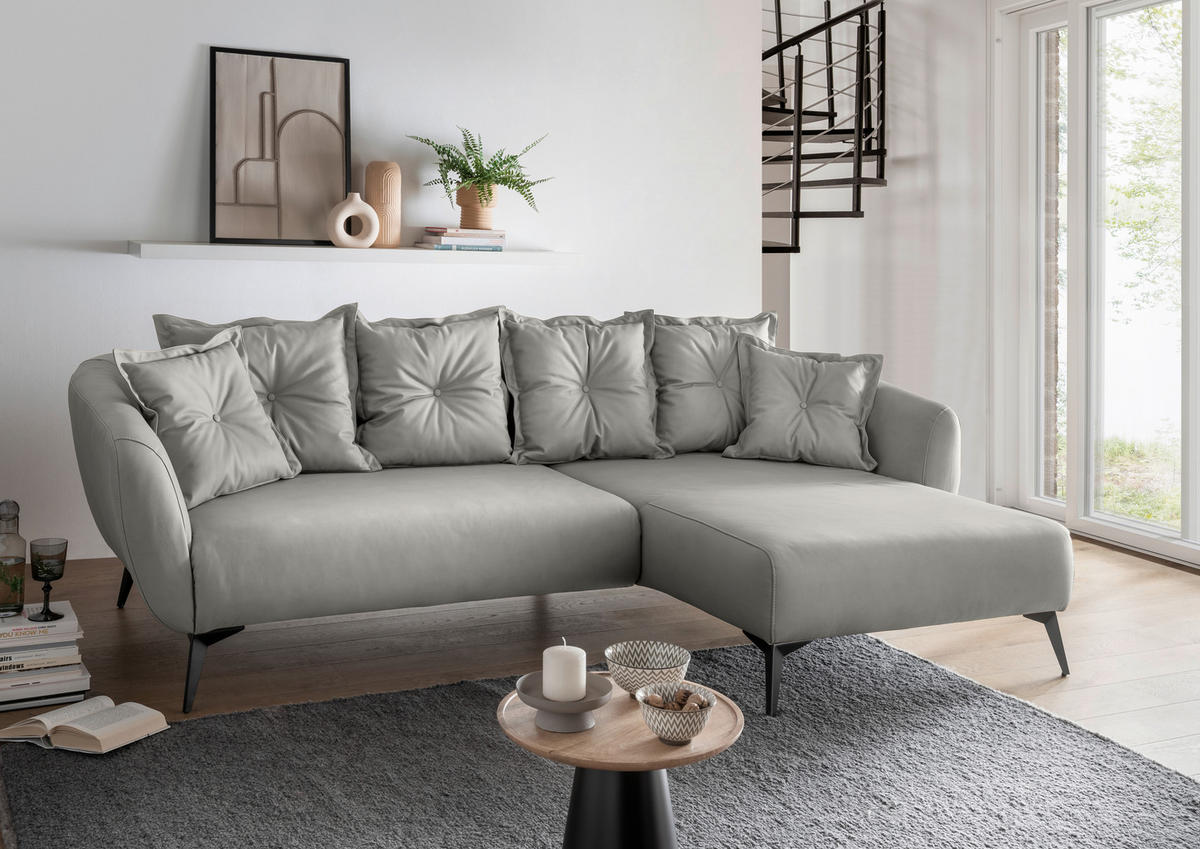 ECKSOFA in Lederlook Grau  - Schwarz/Grau, Modern, Textil/Metall (277/162cm) - Livetastic