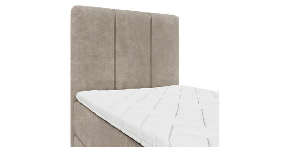 BOXBETT 70/200 cm,  in Graubraun, Matratze, gepolstertes Kopfteil, Bettkasten, Topper, H3 = fest  - Graubraun/Schwarz, Design, Holzwerkstoff/Kunststoff (70/200cm) - Esposa
