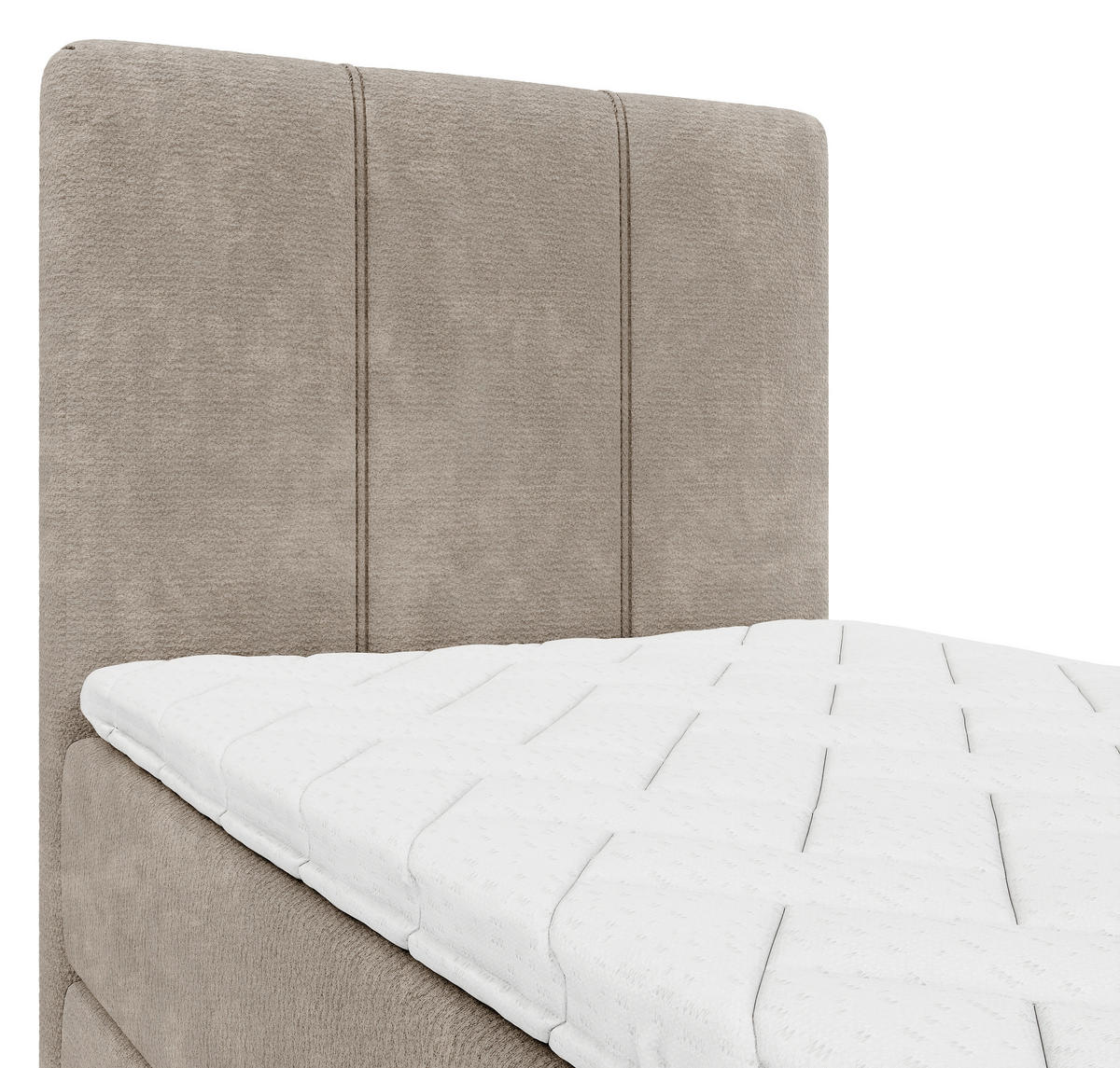 BOXBETT 70/200 cm,  in Graubraun, Matratze, gepolstertes Kopfteil, Bettkasten, Topper, H3 = fest  - Graubraun/Schwarz, Design, Holzwerkstoff/Kunststoff (70/200cm) - Esposa