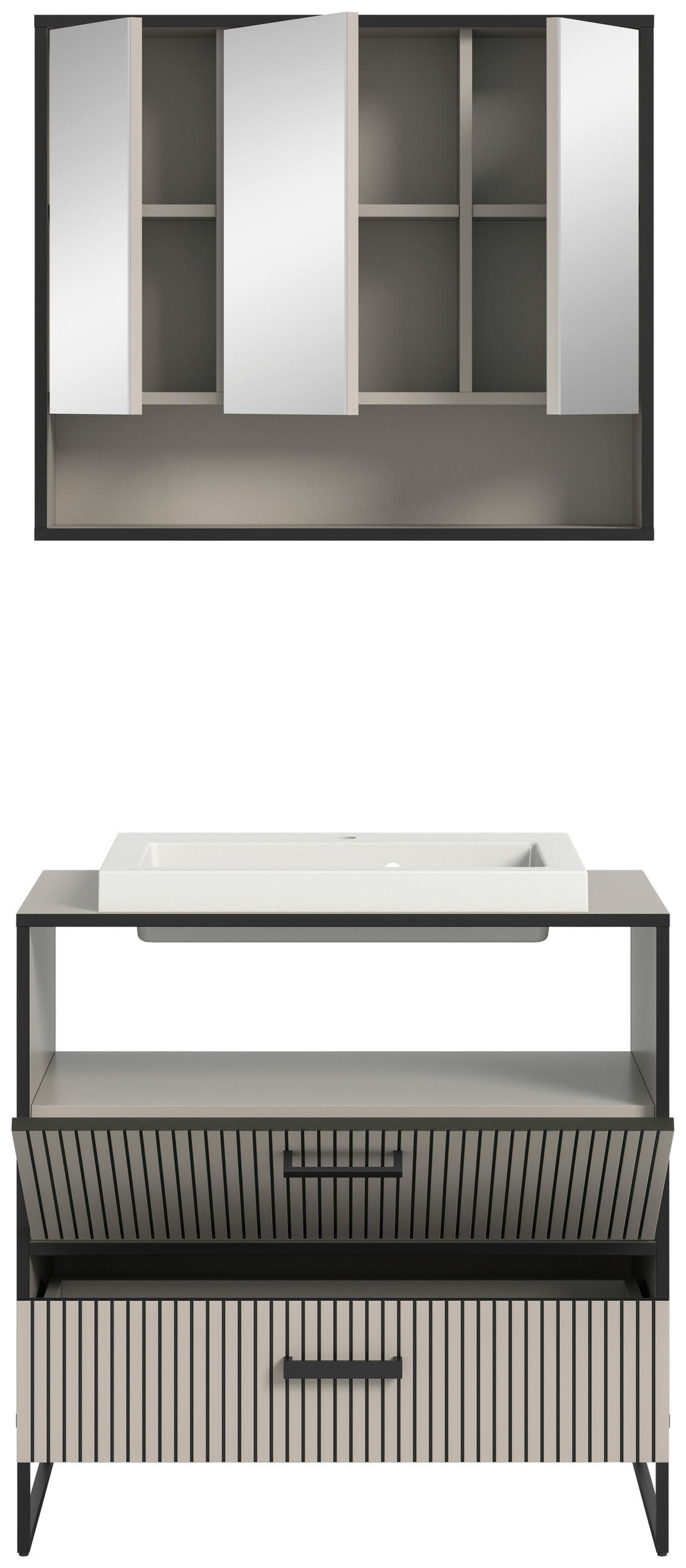 BADEZIMMER 2-teilig  in 80 cm  - Kaschmir/Schwarz, MODERN, Holzwerkstoff/Metall (80cm) - MID.YOU